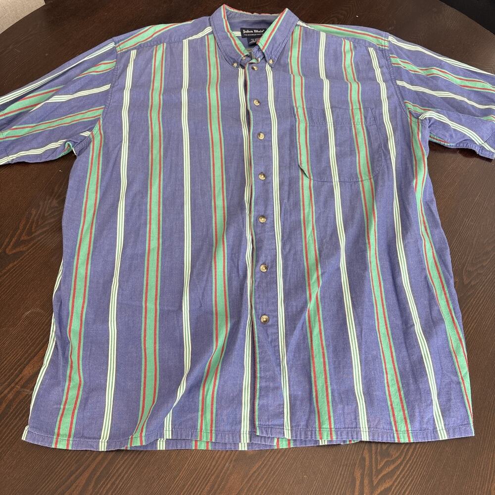 Vintage John Blair Purple and Green Striped Men’s XL Button Up Shirt